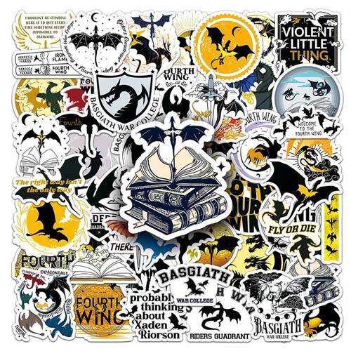 50pcs Fourth Wing Fantasy Novel Cartoon Stickers Cool Dragon