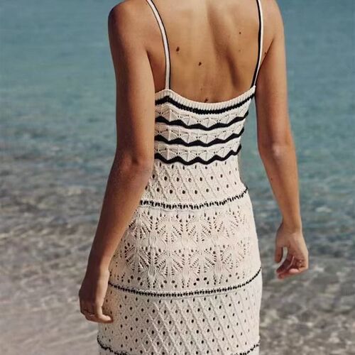 New womens fashion casual vacation style slim dress V-neck