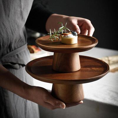 Wood High-Foot Plate Hotel Afternoon Tea Macaron Cake Plate