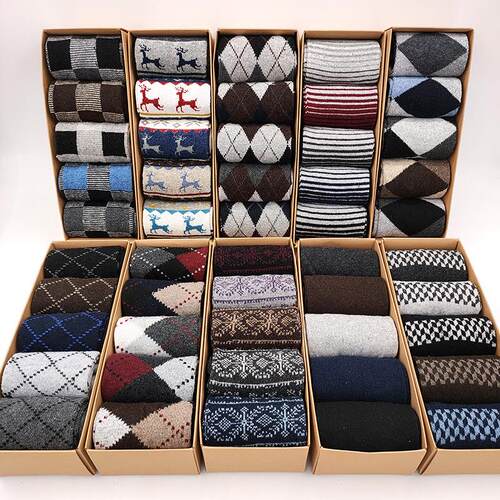 wool socks men winter thick warm business sock 5双装冬棉袜男