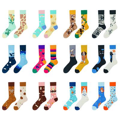 Fashionable Asymmetrical Socks Cartoon Animal Patterns