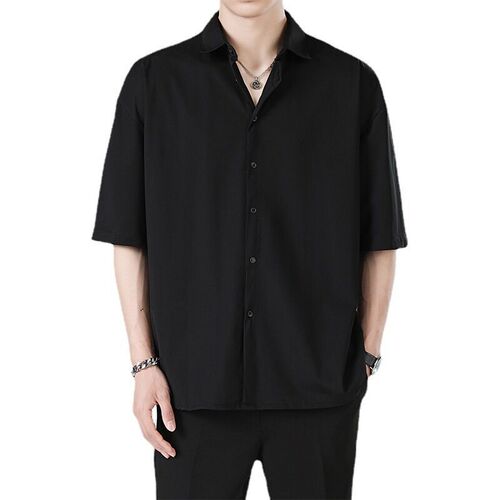 Summer Black Shirt Mens Casual Loose Dipper Handsome Short-