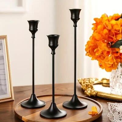 Vintage Elegant Metal And Aluminum Set Of 3 Tabletop Candle