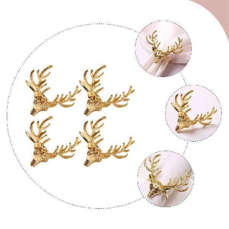4 Pcs Deer Head Napkin Rings Metal Napkins Xmas Party