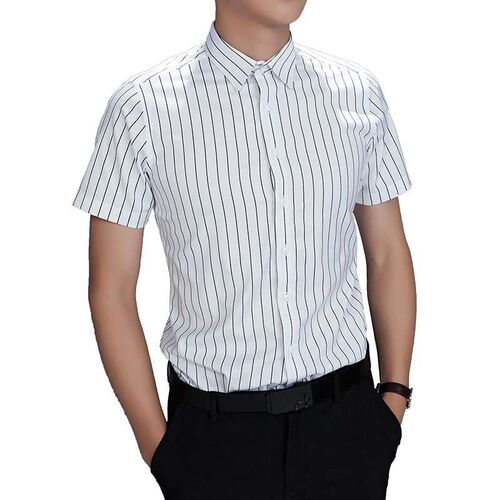 Shirt Mens Summer New Mens Striped Short-sleeved Shirt Men