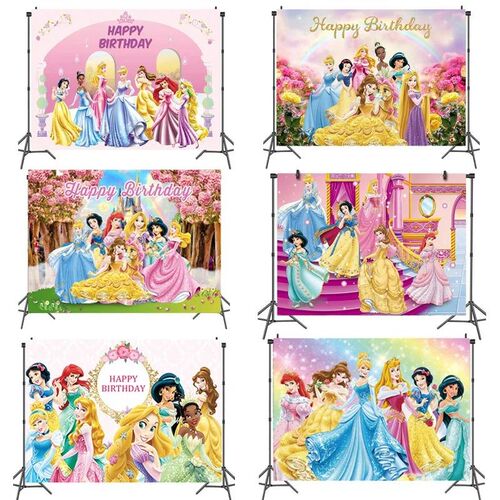 Six Princess Photo Backdrop Birthday Decoration Party Suppli