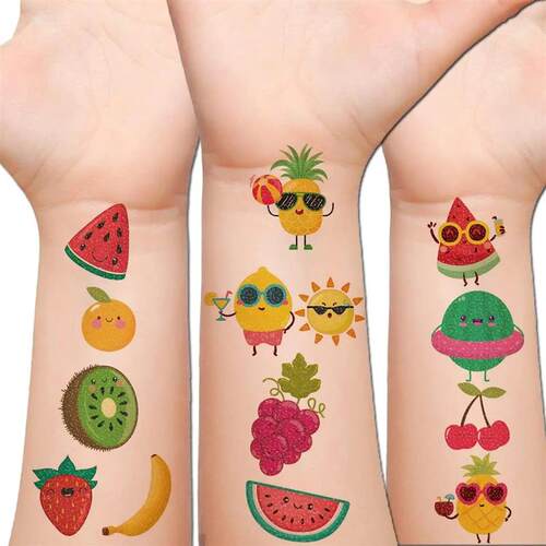 Glitter Fruit Temporary Tattoos for Kids - 100+ Cartoon Frui