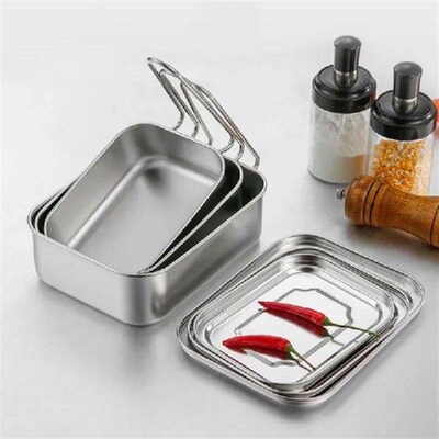 Square Bento Lunch Box with Folding Handle 304 Stainless