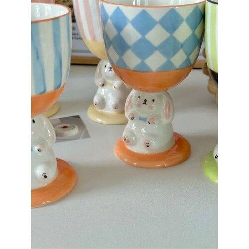 Ahunderjiaz-French Retro Ceramic Goblet, Cute Embossed