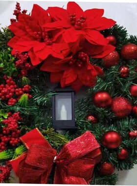Christmas Wreath with Lamp Bow Ball Big Red Flower Navidad P