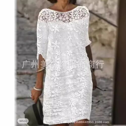Summer Fashion MidLength Dress 2025 Ladies Patchwork Embroid