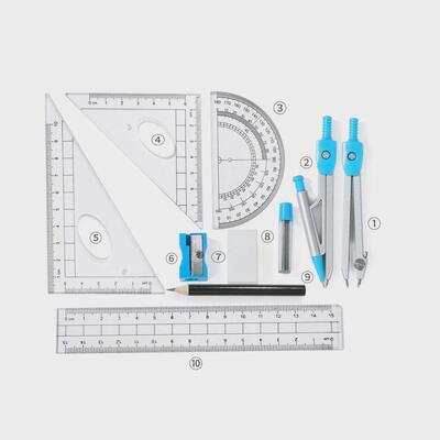 Math Geometry Kit Compass Set Protractor Triangle Ruler