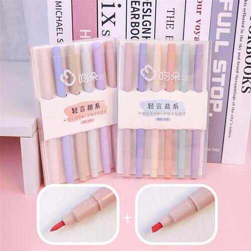 6 Pcs/Set Double Tip Highlighter PensManga Markers Midliner