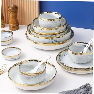 Marble Dinner Plate Set Ceramic Kitchen Plate Tableware Set1