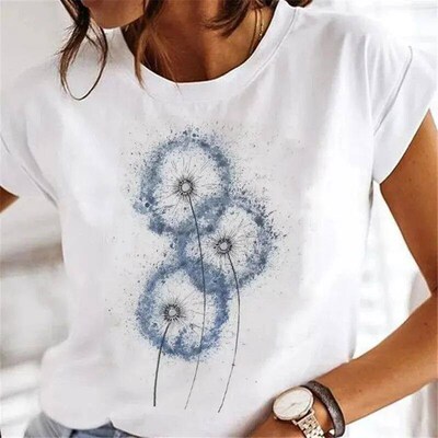 Dandelion FashionWatercolor 90s Short Sleeve Spring Summer F