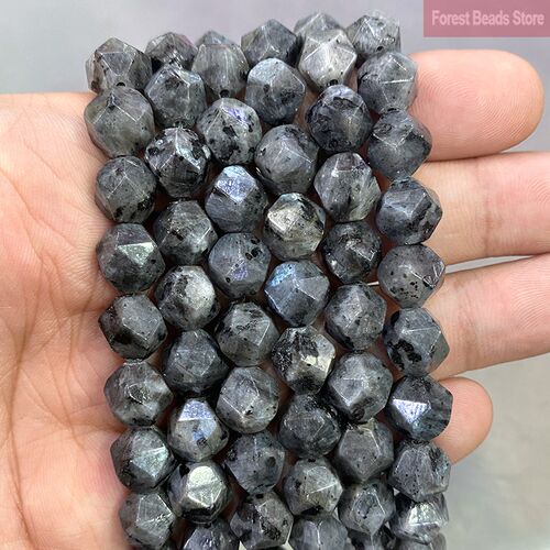 Natural Stone Faceted Black Labradorite Spacers Loose Charms
