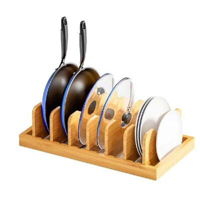 ABKO-Bamboo Pot Lid Organizer For Cabinet & Kitchen