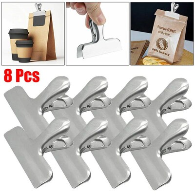 8pcs Stainless Steel Sealing Clip Food Snack Sealing Pocket
