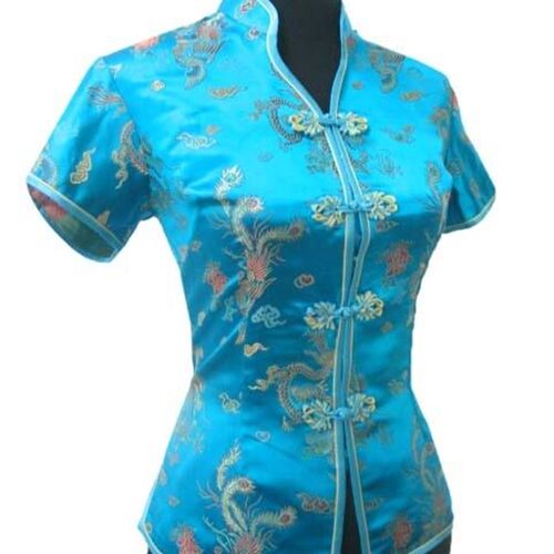 Summer Stylish Navy Blue Chinese Women Blouse Traditional Si