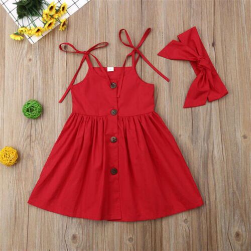 Simple Pure Color Girls Dress w Headband Kids Summer Skirt I