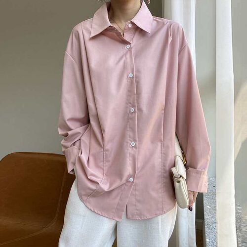 Spring and summer non-iron long-sleeved shoulder pleated shi