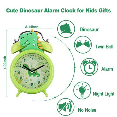 Kids Alarm Clock Cute Dinosaur Unicorn Desk Clock Double Bel