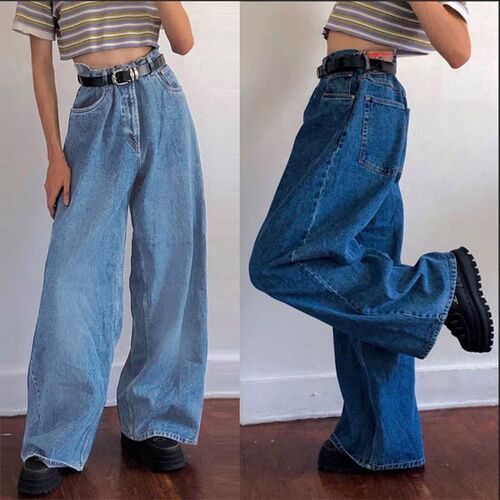 Korean Style Women Jeans Denim Boot Cut Wide Leg Jean Boots