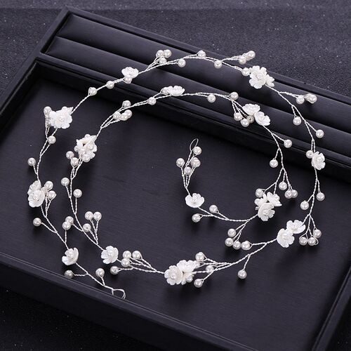 European Bride Handmade Pearl Headband with Extended Flower