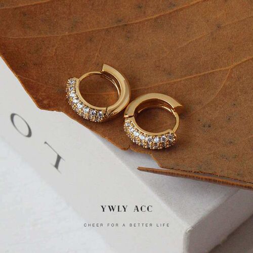 Zircon Inlaid Small Ear Buckle Womens Retro Style Exquisite