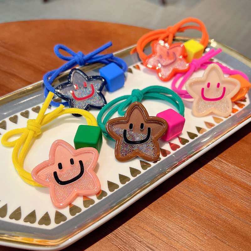 quicksand star color hair rope girl tie balls square head ro - 实物图