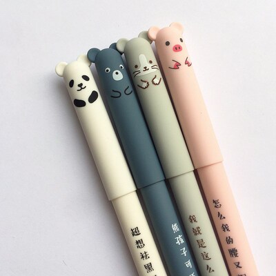 4 Pcs/Set Kawaii Pig Bear Cat Mouse Erasable Gel Pen School