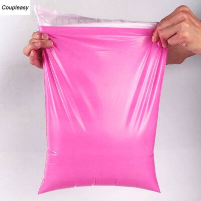 10Pcs 7 Sizes Pink Plastic Logistics Courier Bag Self Adhesi