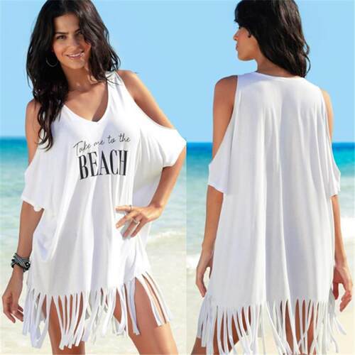 Summer Beach Bikini ver Up Women White Off Shoulder Kafan Sa