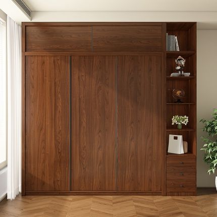 定制橡木推拉门衣柜全实木家用卧室柜子一门到顶-3米加高衣橱