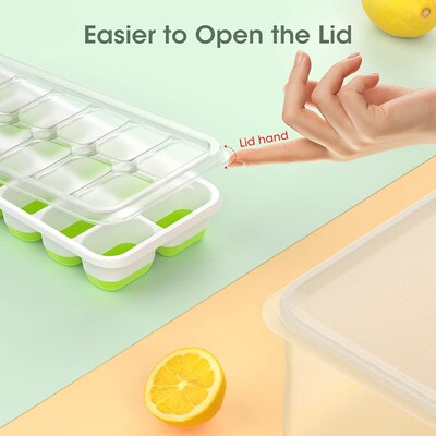 Ice Cube Tray with Lid and Bin Silicone Plastic Stackable