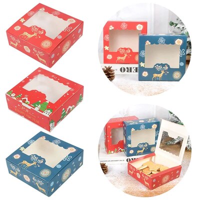 10/5Pcs Christmas Cookie Box with Window Candy Chocolate Bis