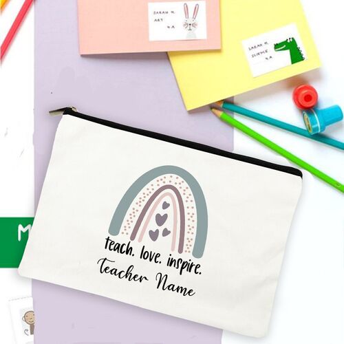 Rainbow Teacher Print Pencil Case Personalized  Custom Name