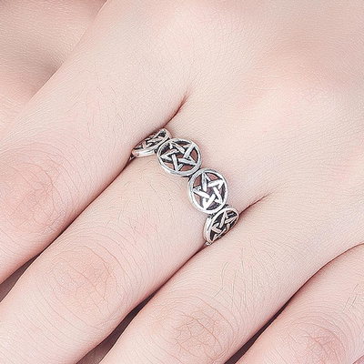 Star Pentagram Punk Chunky Adjustable Thai Silver Color Fing