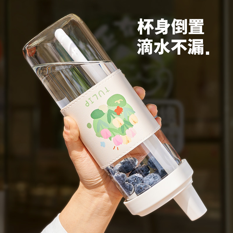 玻璃杯牛奶杯豆浆杯家用耐高温便携水果杯外带燕麦杯子吸管水杯女