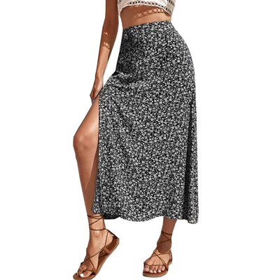 2025 Womens Floral Skirt Split A- Line Hip Dress