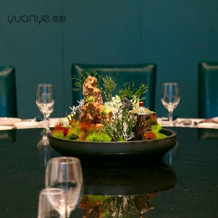 酒店圆形圆桌餐厅转盘摆花餐桌花仿真花桌面中间假花别墅高档装饰