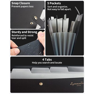 Expanding File Folder,5 Pocket Folders for Documents,Portabl