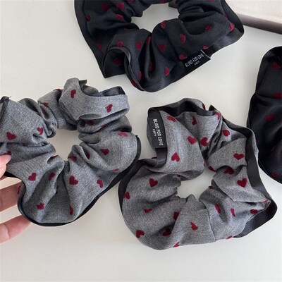Black Border Heart Hair Tie Sweet Gentle Love Dot Large Inte