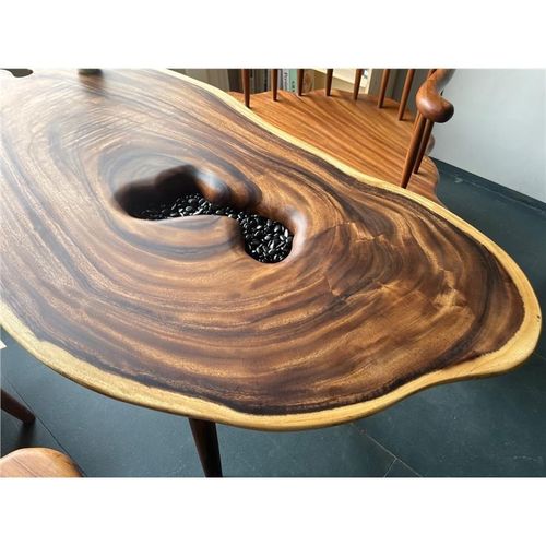 胡桃木实木大板随形桌茶桌雨木茶台阳台桌长板书桌原木咖啡桌异形