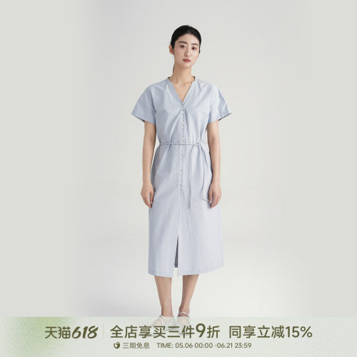 IDASU STUDIO26夏新款女士文艺棉质休闲V领连衣裙301005