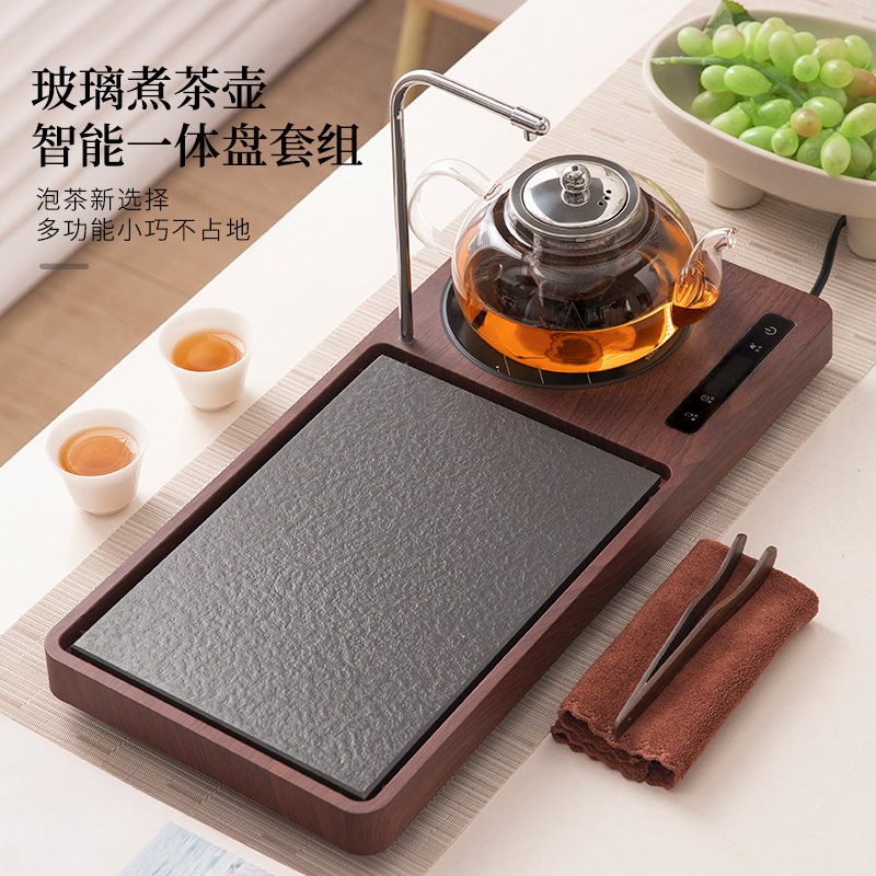 全智能上水一体式电陶炉茶盘套装家用玻璃煮茶壶储水式干泡茶台
