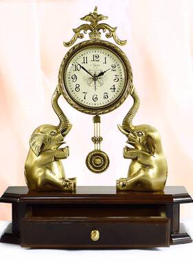 欧式仿古大号铜质座钟静音别墅客厅装饰卧室石英钟现代创意摇摆钟