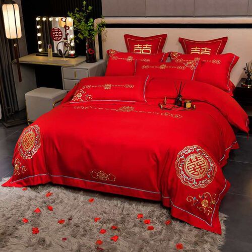Cotton Wedding Four-piece Set Big Red Embroidered Wedding Gi