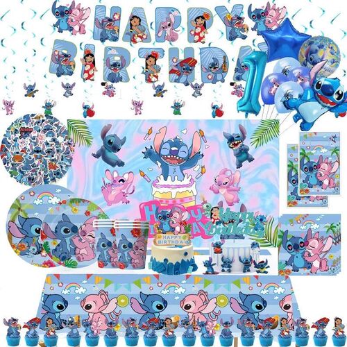 Pink Blue Lilo and Stitch Hawaiian Aloha Tableware Birthday