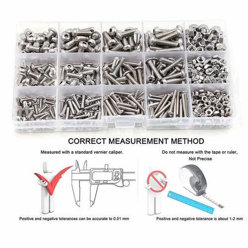 520pcs Stainless Steel Screws Nuts Washers M3 M4 M5 M6 Hex